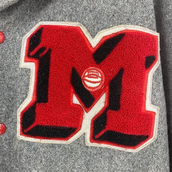 Vintage Trophy Jackets Sz XL Gray & Red Letterman's Varisty Jacket "M" USA Made - Picture 2 of 9